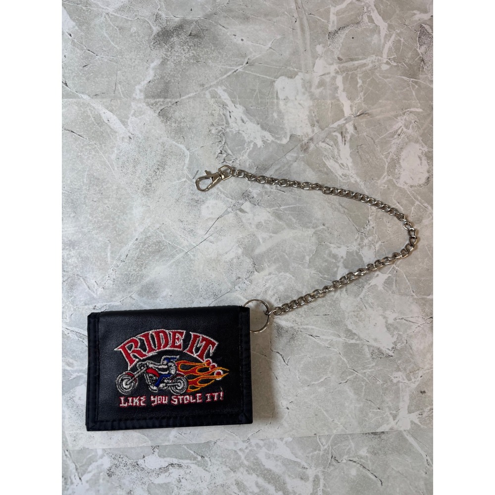 Ride It Like You Stole It Biker Wallet Black Nylon Trifold with Chain Motorcycle
